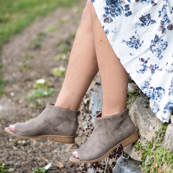Taupe Boho Chic Peep Toe Ankle Booties - Picture 1 of 7